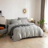 3 Pcs Ruffle Edge Duvet Cover Set - Grey (258)